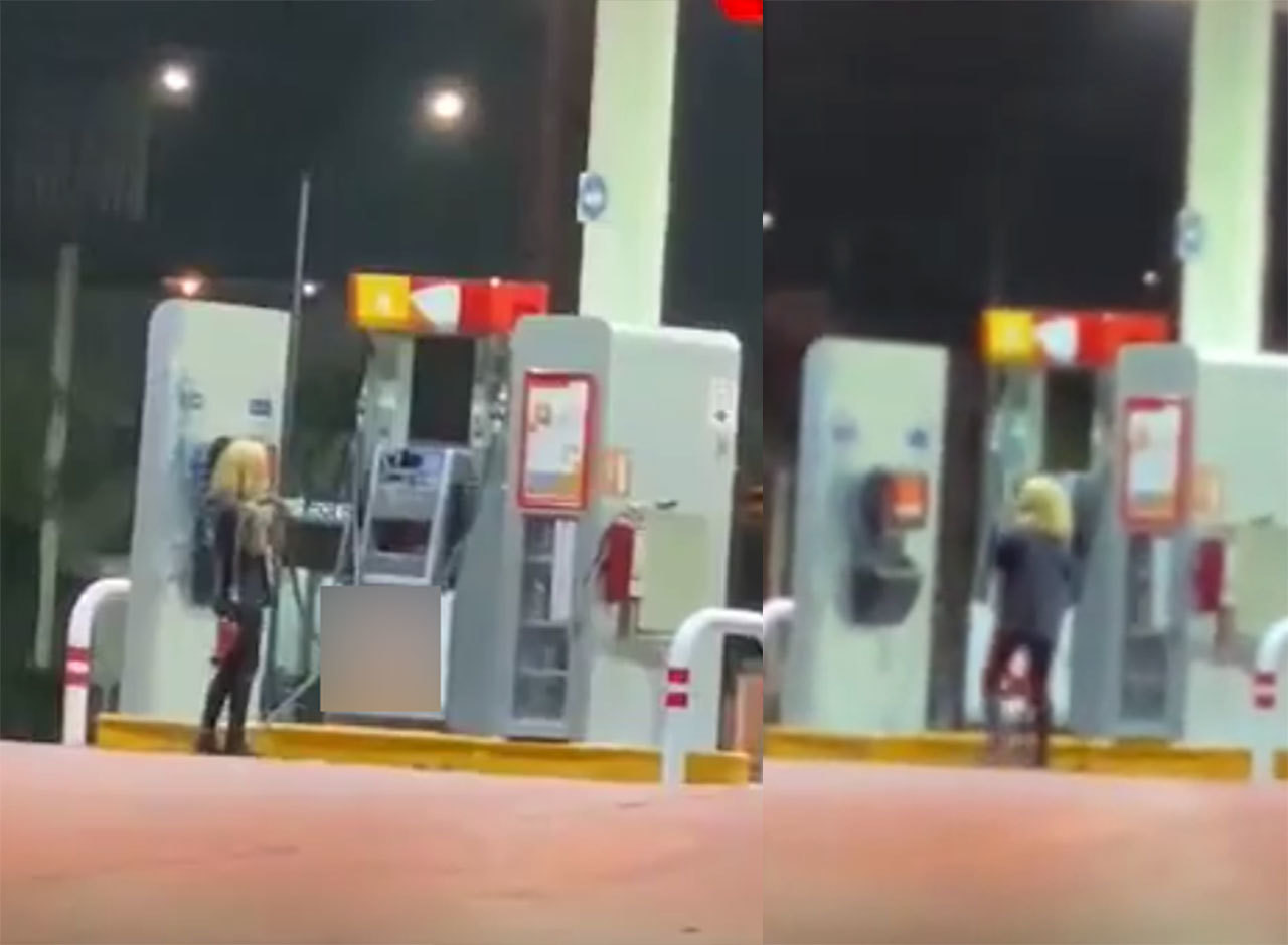 Enloqueció Mujer golpea bomba de gasolina en Juárez